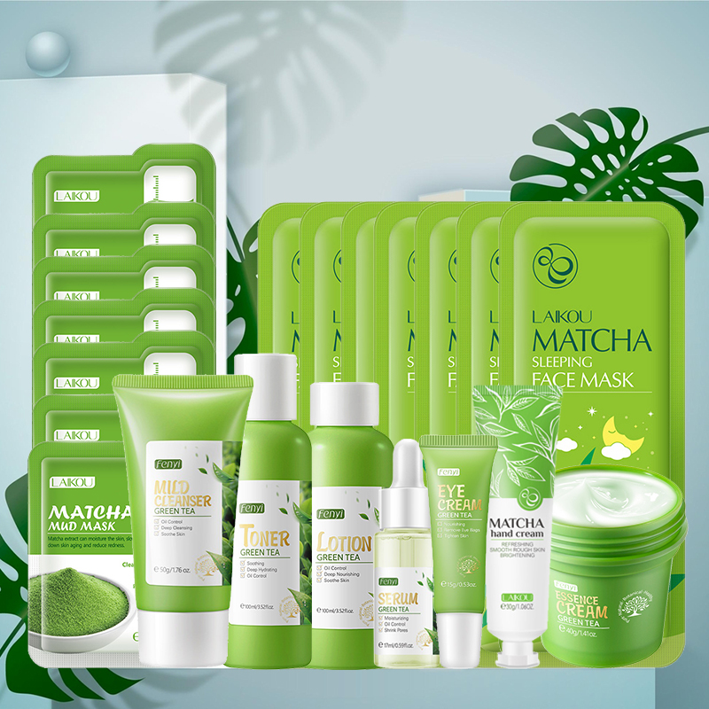 Korean Lifestyle Products - Grüntee-Hautpflege-Set Koreanische Kosmetik Feuchtigkeitsspendende Peeling-Gesichtspflege-Set für